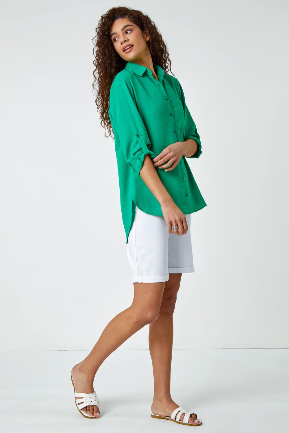 Green Relaxed Longline Shirt, Image 2 of 5