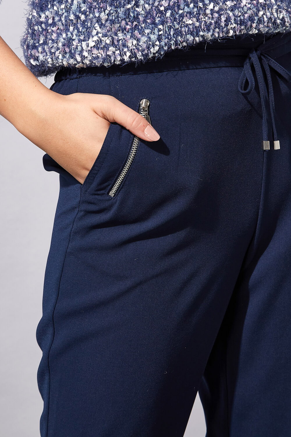 Navy  Long 31 Inch Tie Front Jogger, Image 3 of 4