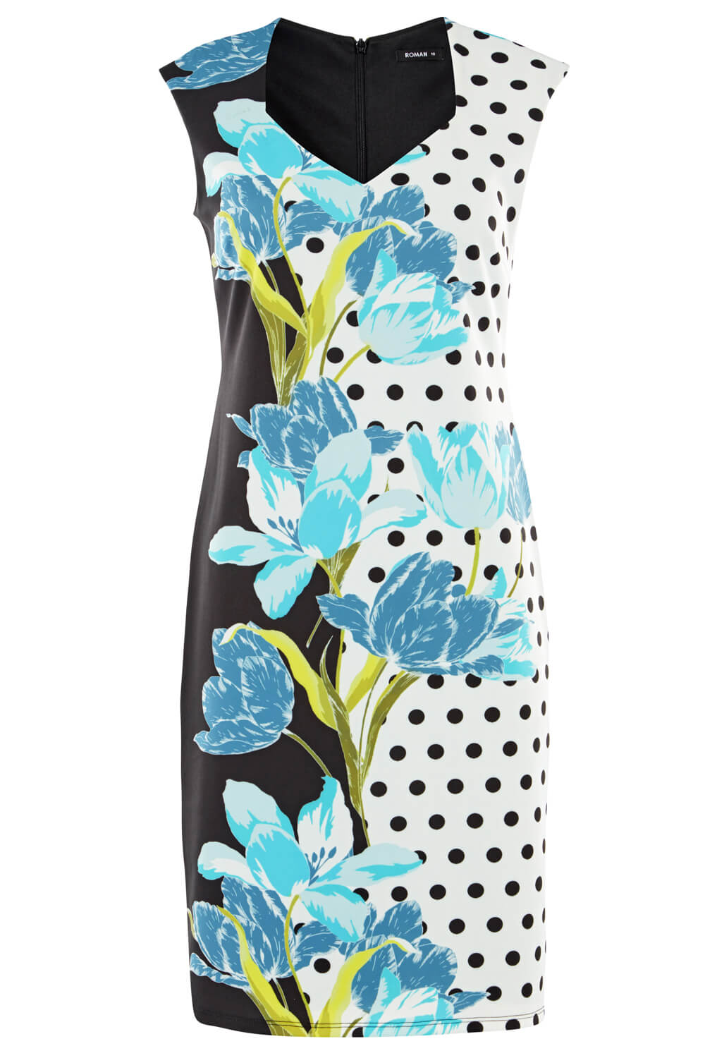 Sweetheart Spot Floral Stretch Dress in Turquoise - Roman Originals UK