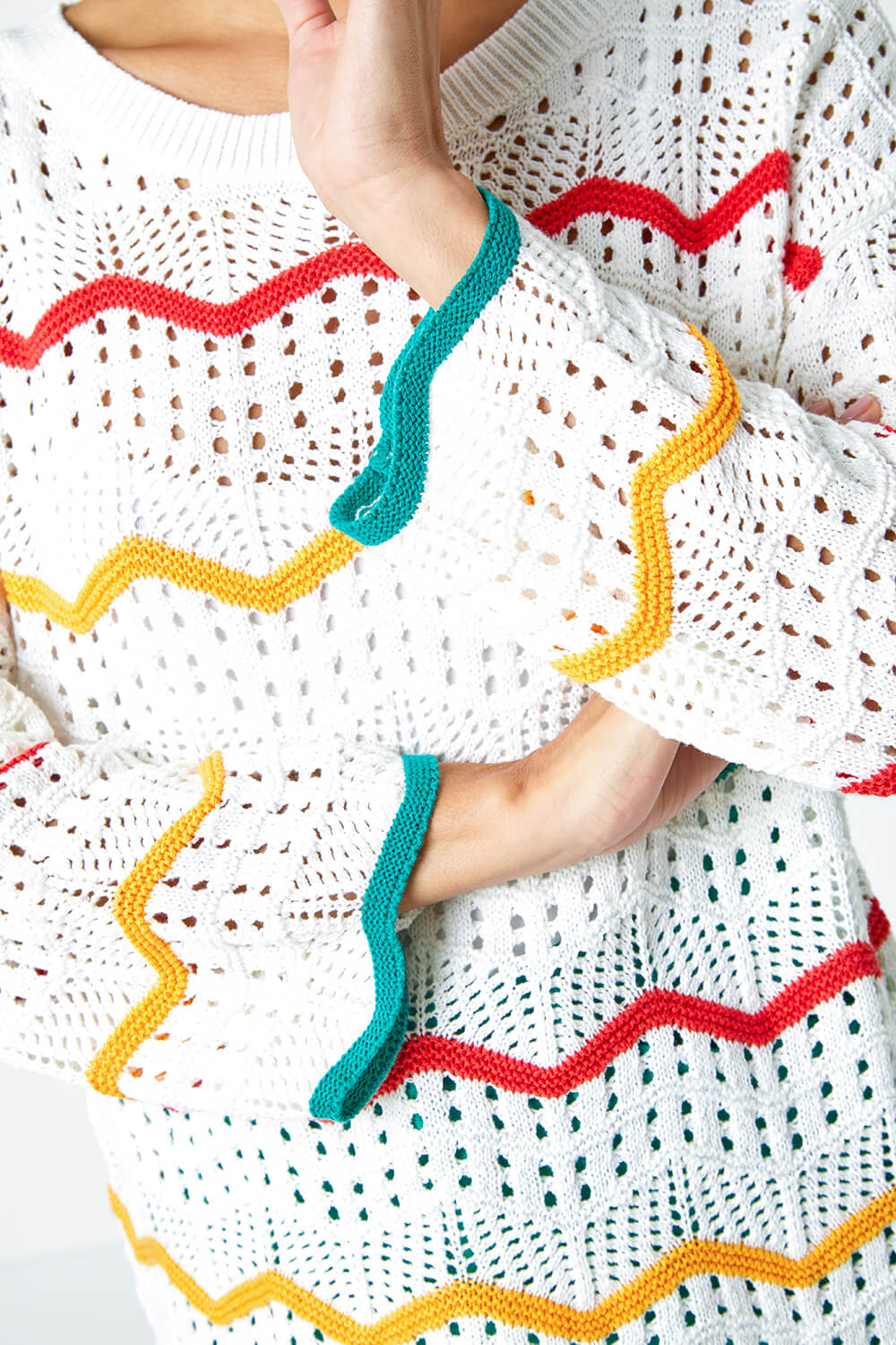 Multi  Cotton Blend Stripe Print Crochet Jumper, Image 5 of 5