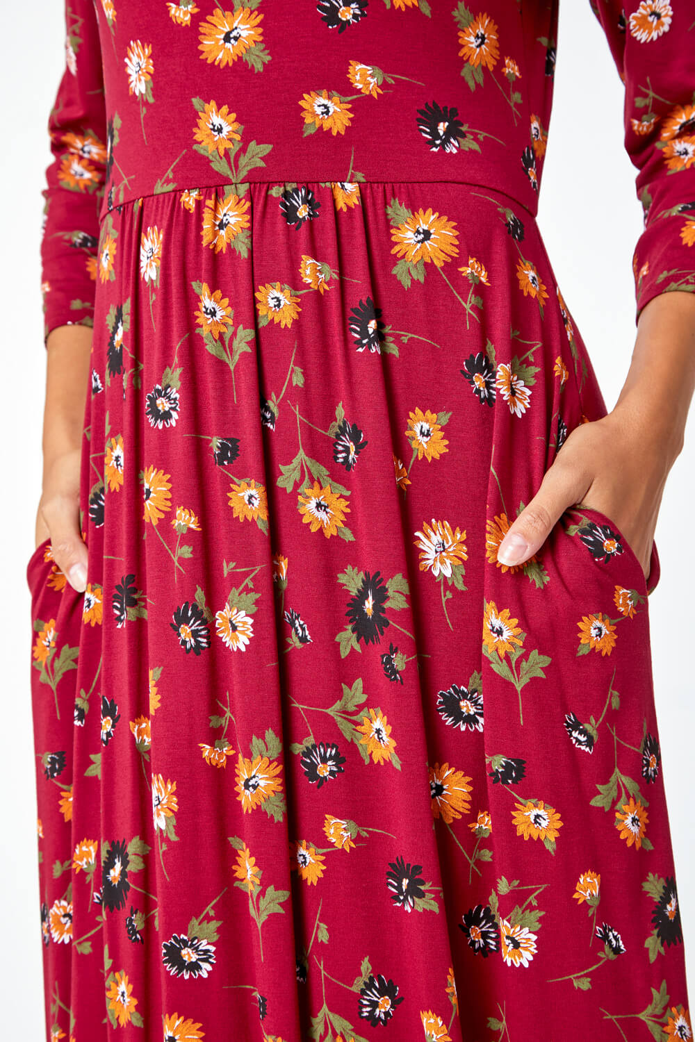 Rust Floral Print Pocket Detail Midi Dress, Image 5 of 5