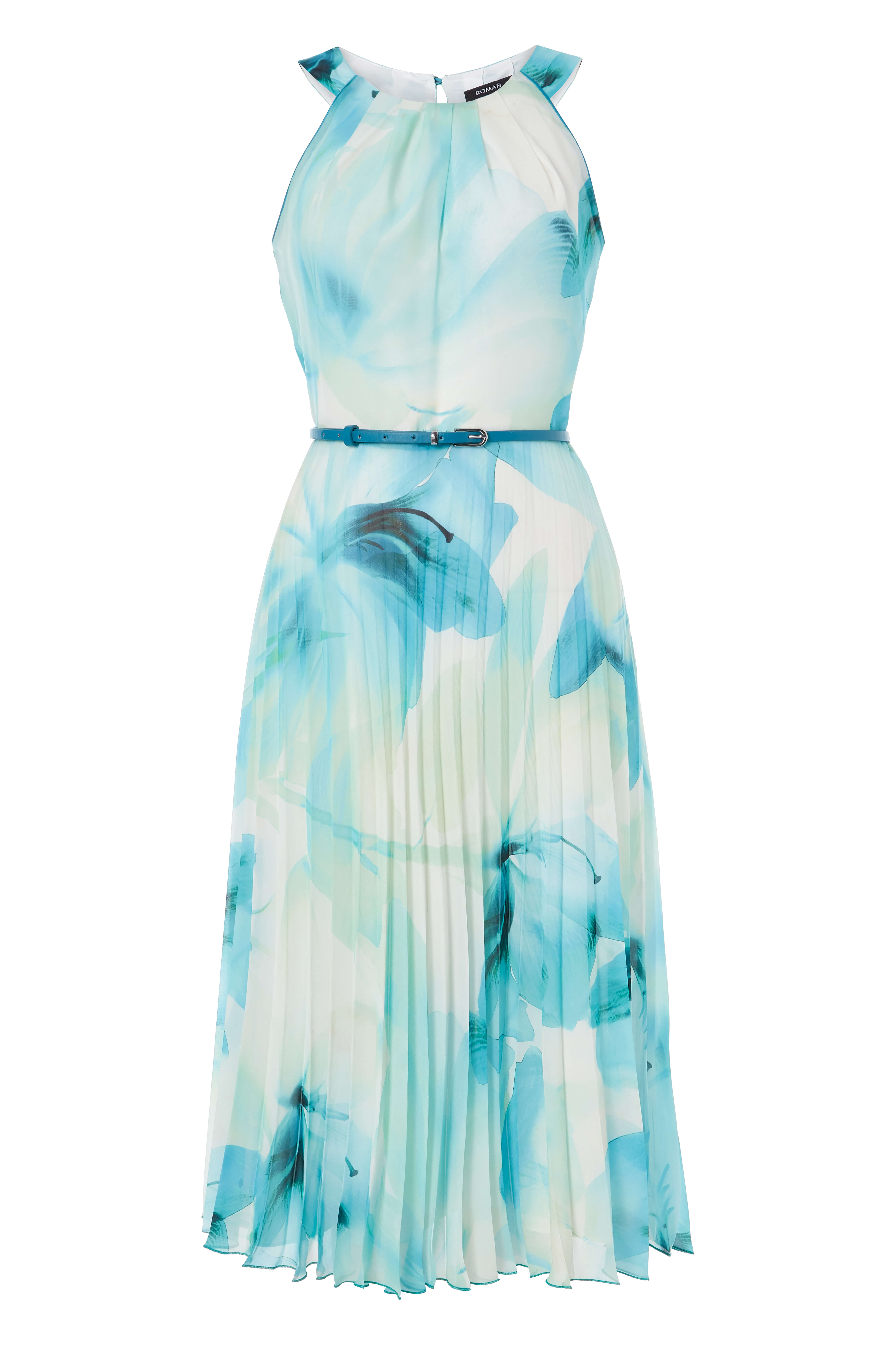 Green Floral Print Pleated Midi Dress, Image 5 of 5