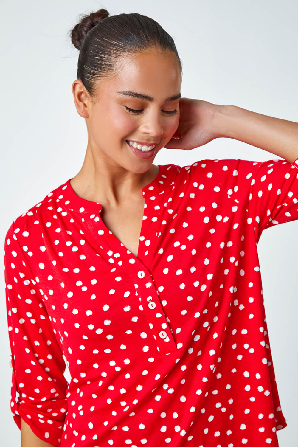 Petite Polka Dot Stretch Button Detail Shirt