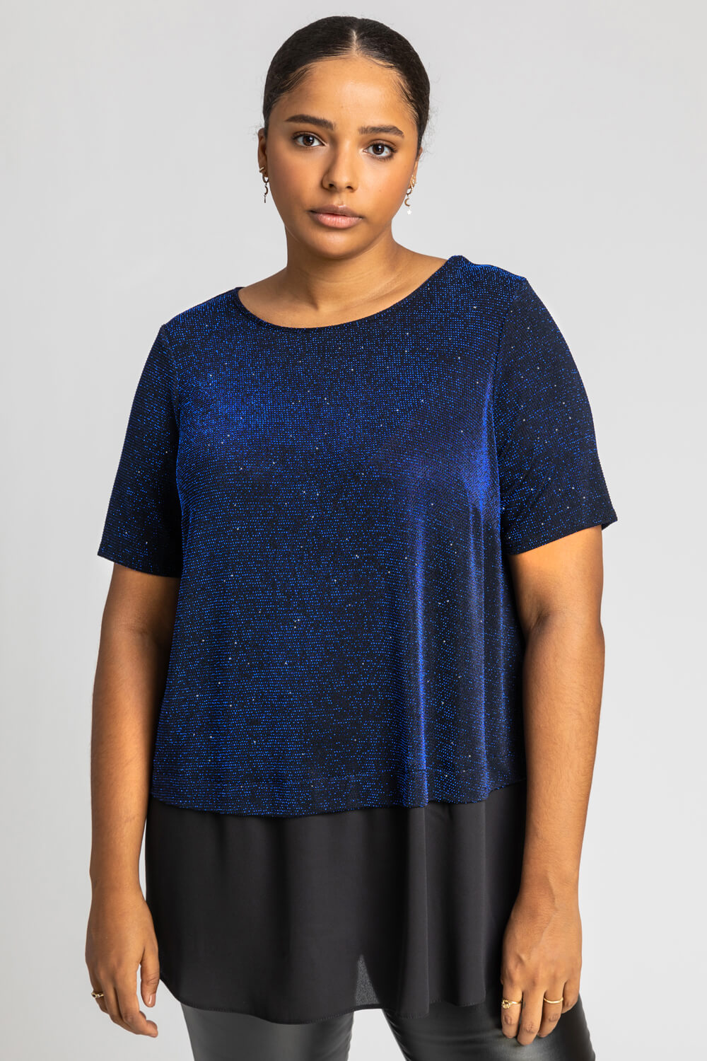 Royal Blue Curve Sparkle Overlay Top, Image 5 of 5