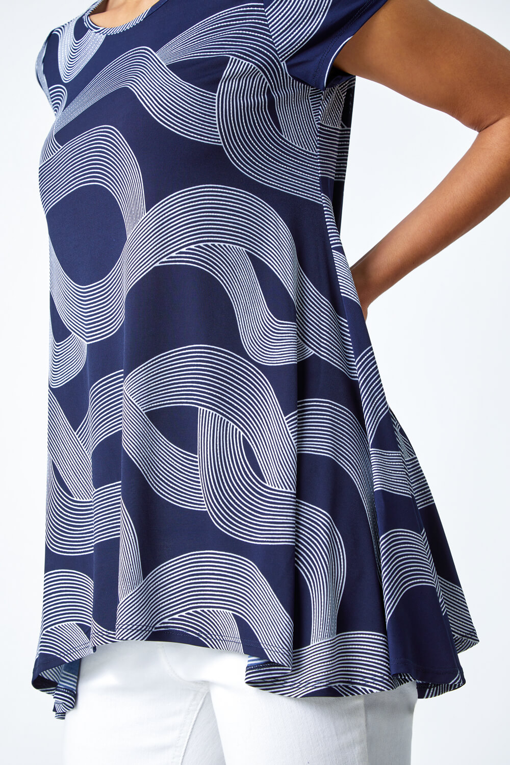 Navy  Abstract Swirl Print Stretch Top, Image 4 of 5
