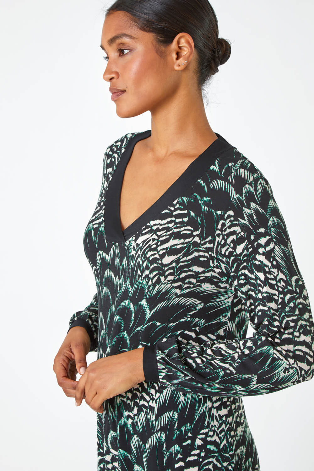 Black Abstract Stretch Jersey Tunic Top, Image 4 of 5