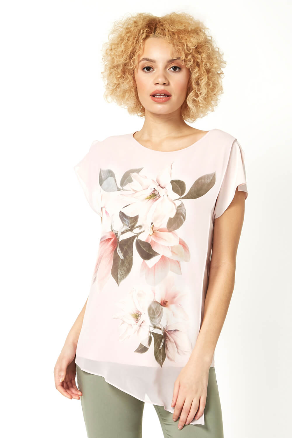 Asymmetric Chiffon Overlay Floral Top