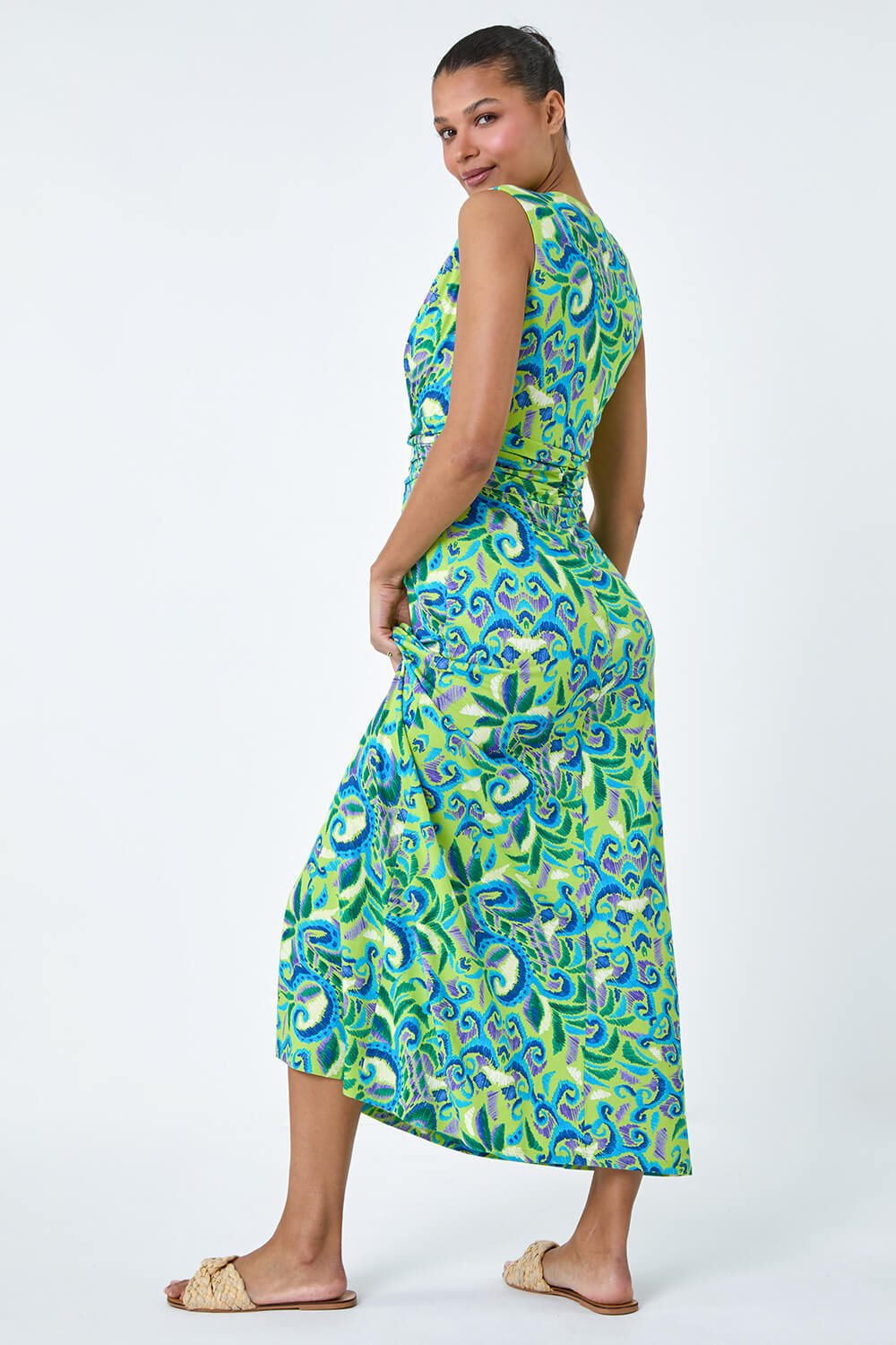 Lime Abstract Paisley Print Stretch Maxi Dress, Image 3 of 5