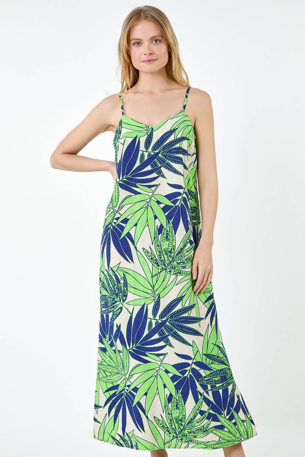 Lime Tropical Palm Print Midi Dress | Roman UK