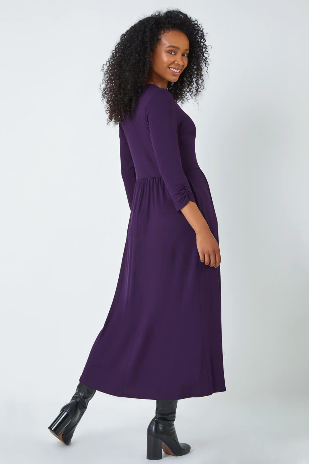 Purple Petite Jersey Stretch Midi Dress, Image 3 of 5