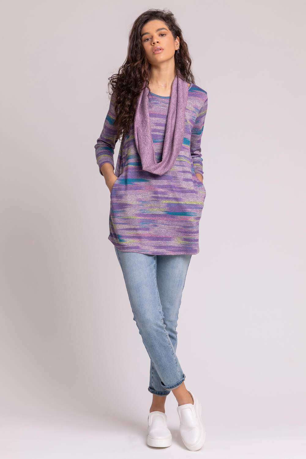 Lilac Abstract Print Pocket Top with Snood, Image 3 of 4