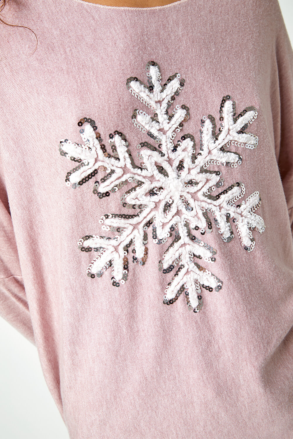 Light Pink Embellished Snowflake Stretch Top, Image 5 of 5