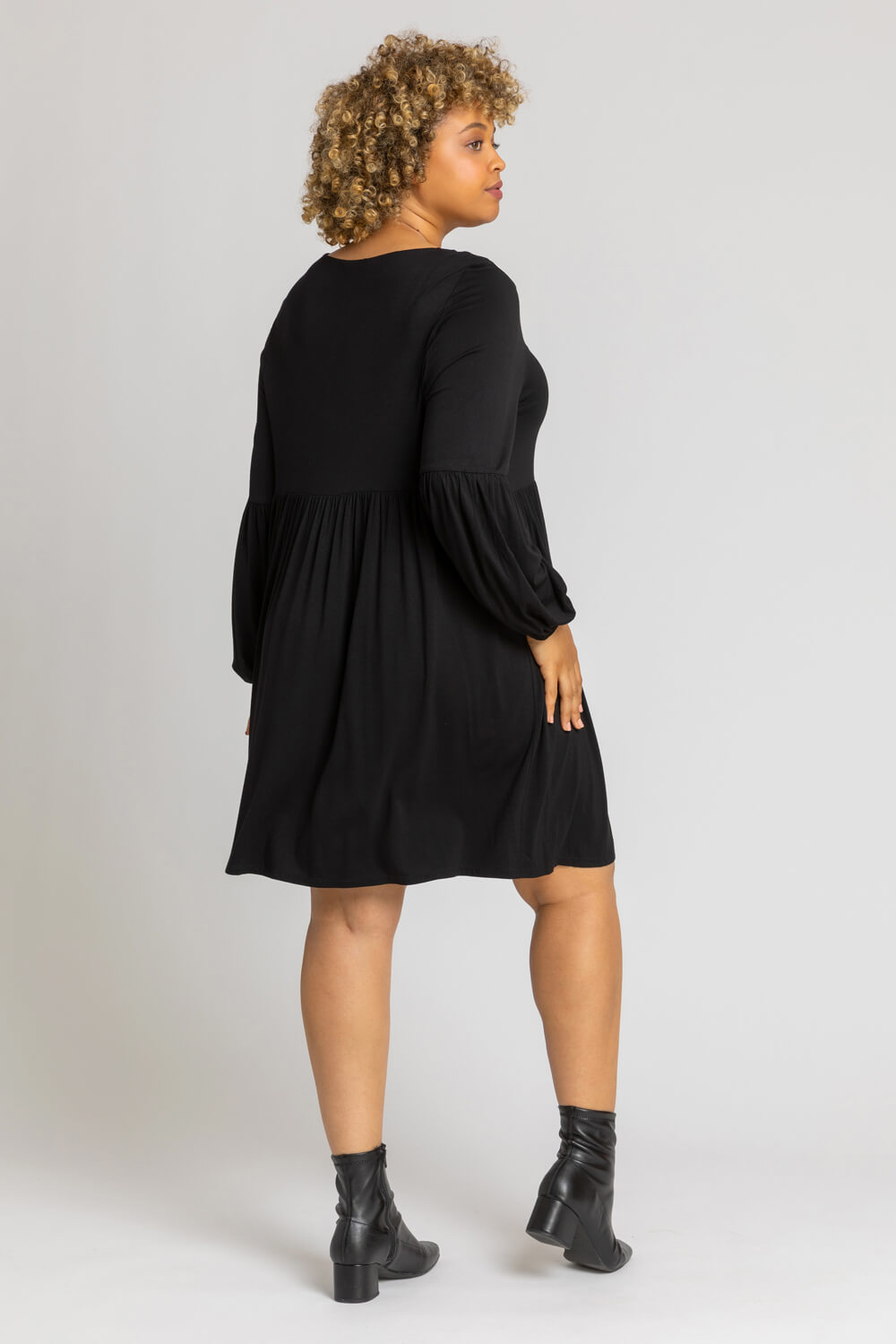 Black Curve Plain Tunic Dress, Image 2 of 4