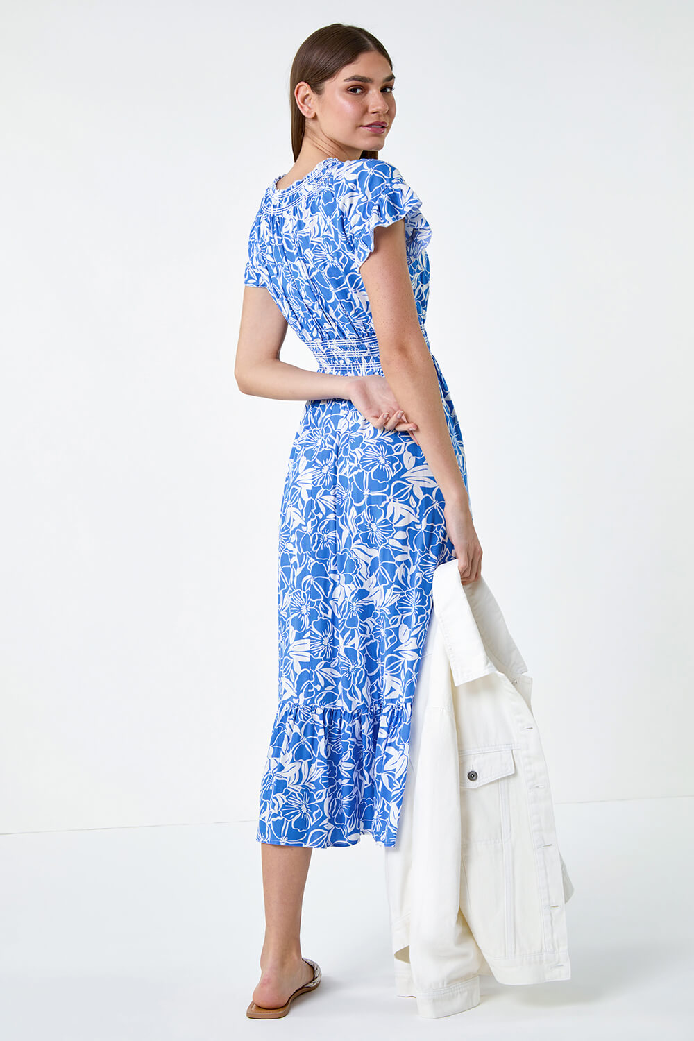 IMPERIAL BLOOM BLUE WOVEN MIDI DRESS