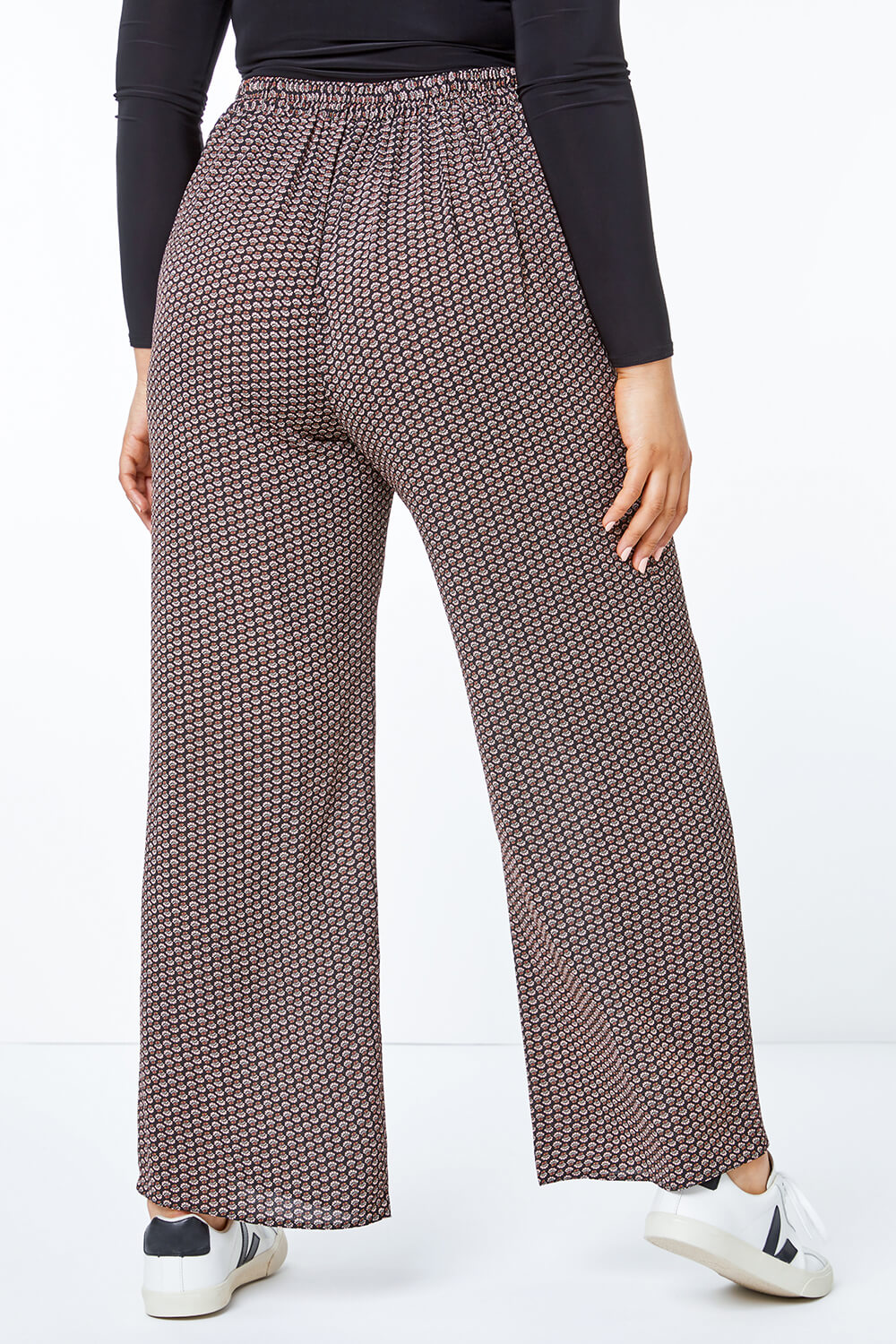 Mocha Curve Printed Wide Leg Trousers, Image 3 of 5
