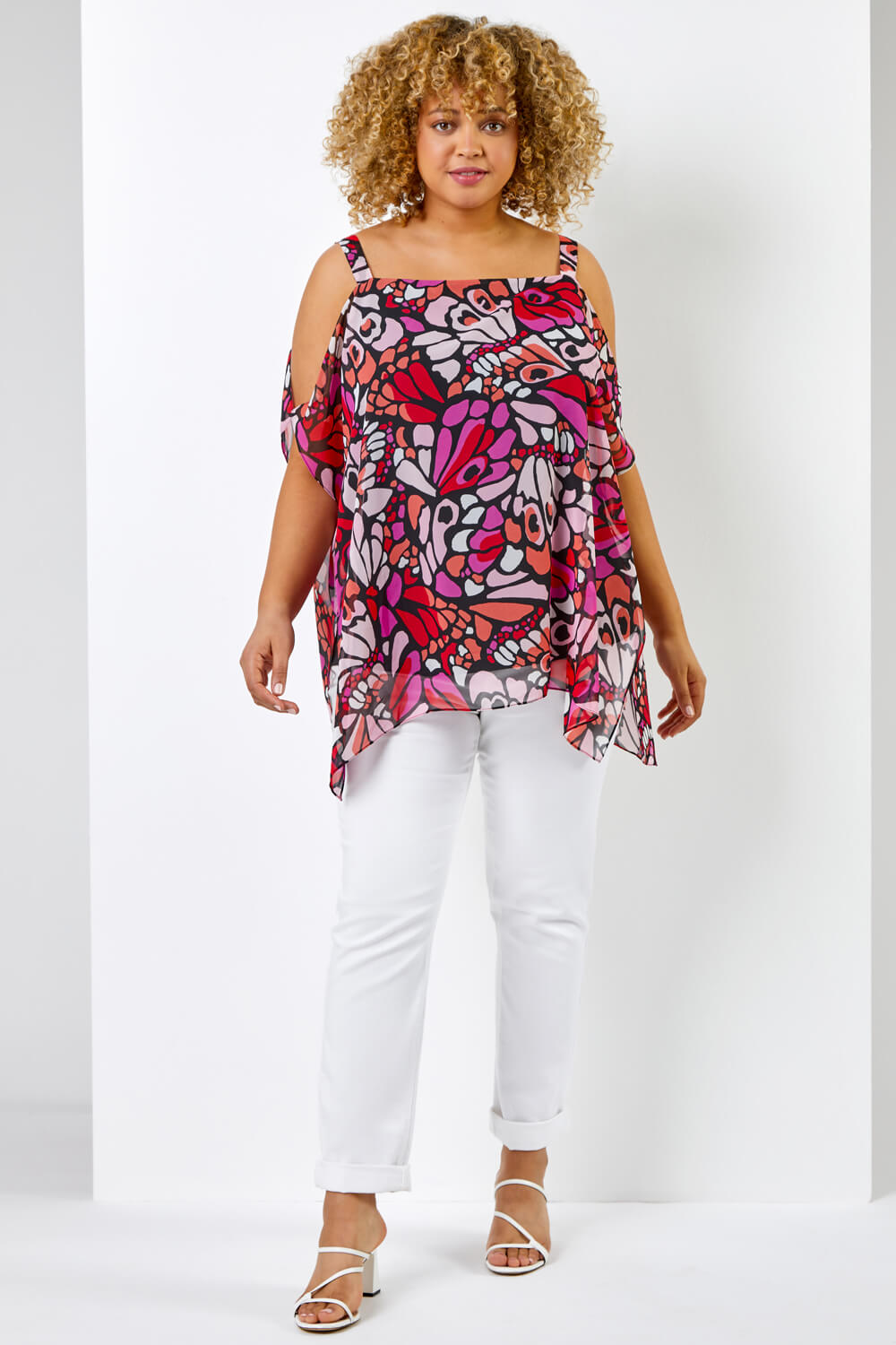Curve Abstract Butterfly Cold Shoulder Top