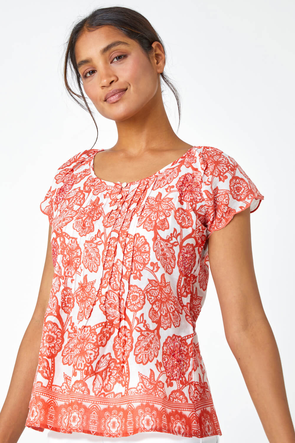 CORAL Floral Print Cotton Top, Image 2 of 5
