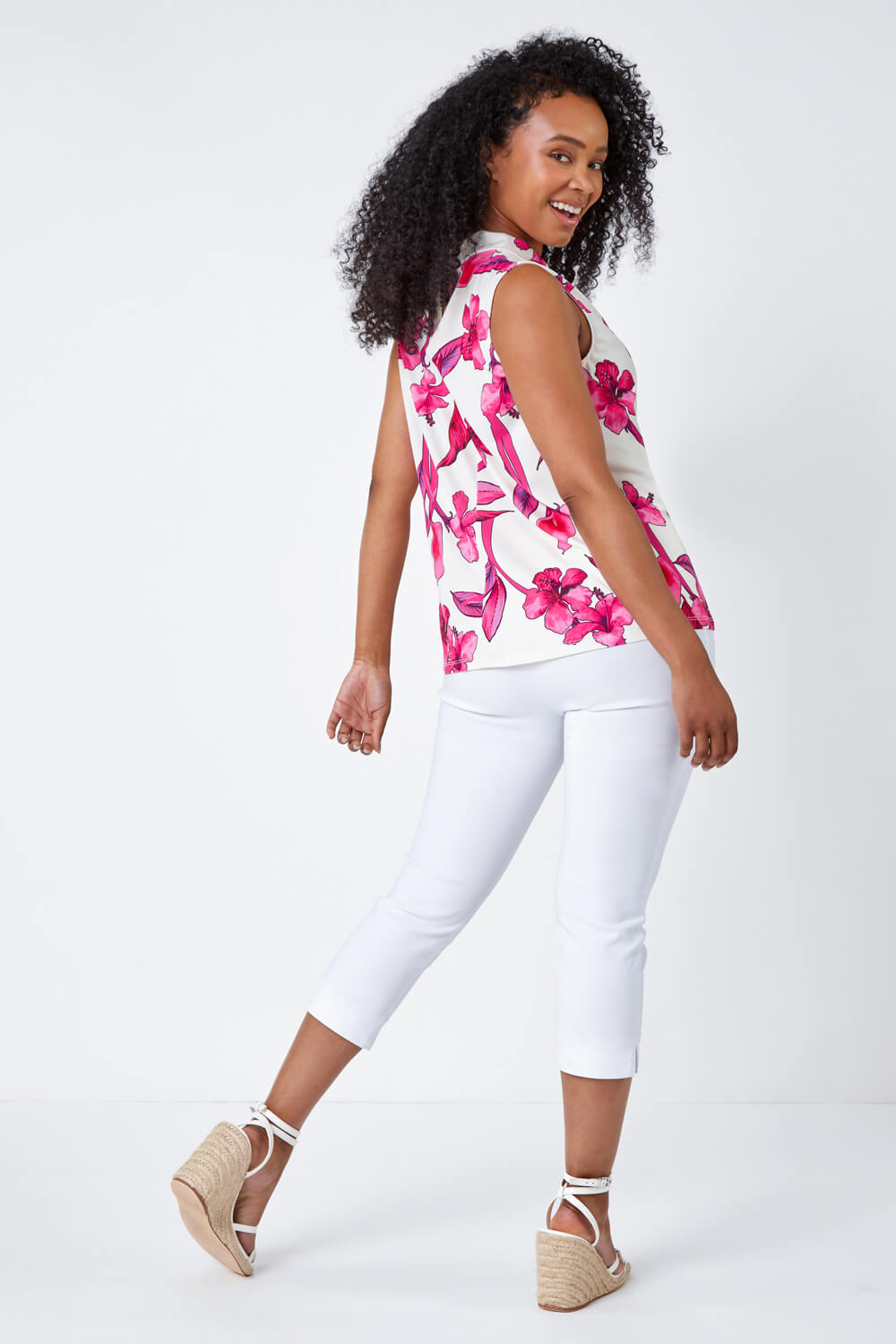 PINK Petite Floral Twist Neck Top, Image 3 of 5