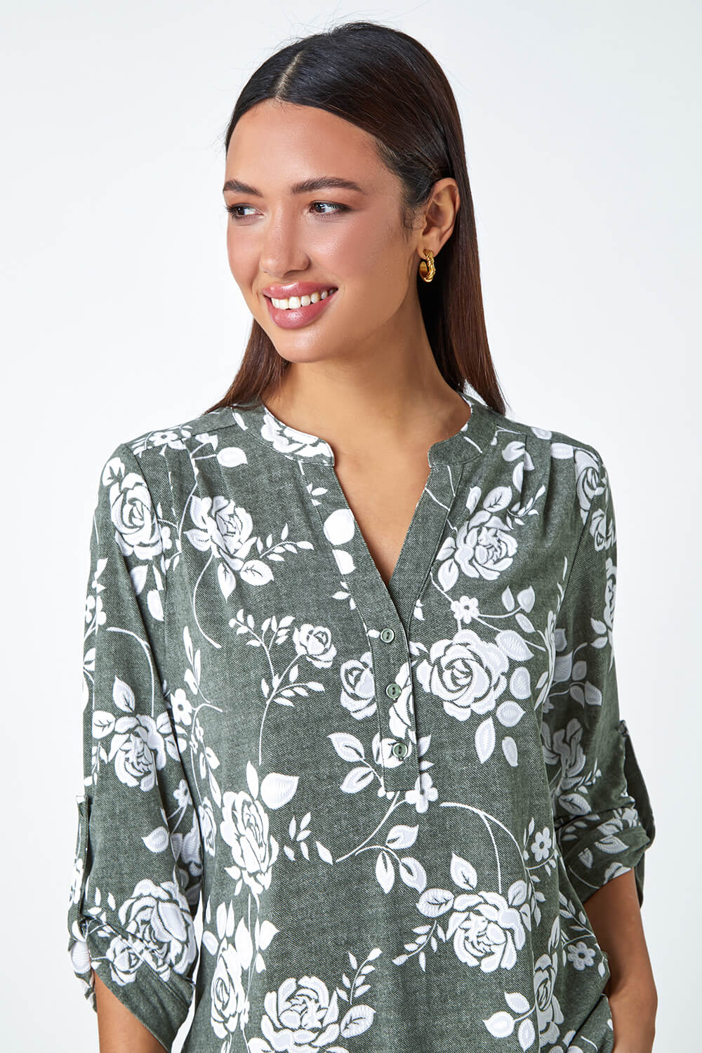 KHAKI Textured Floral Print Stretch Shirt, Image 4 of 5