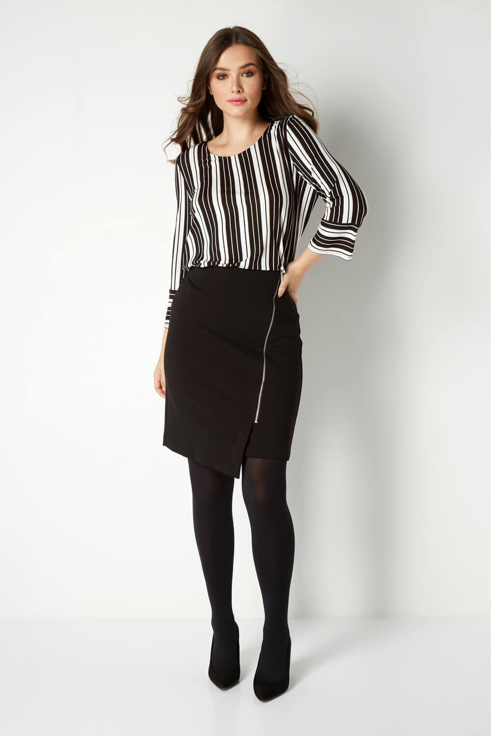 Black Zip Detail Skirt, Image 3 of 4