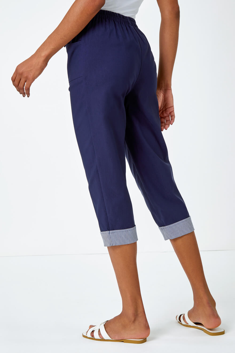 Navy  Contrast Detail Cropped Stretch Trouser, Image 2 of 5