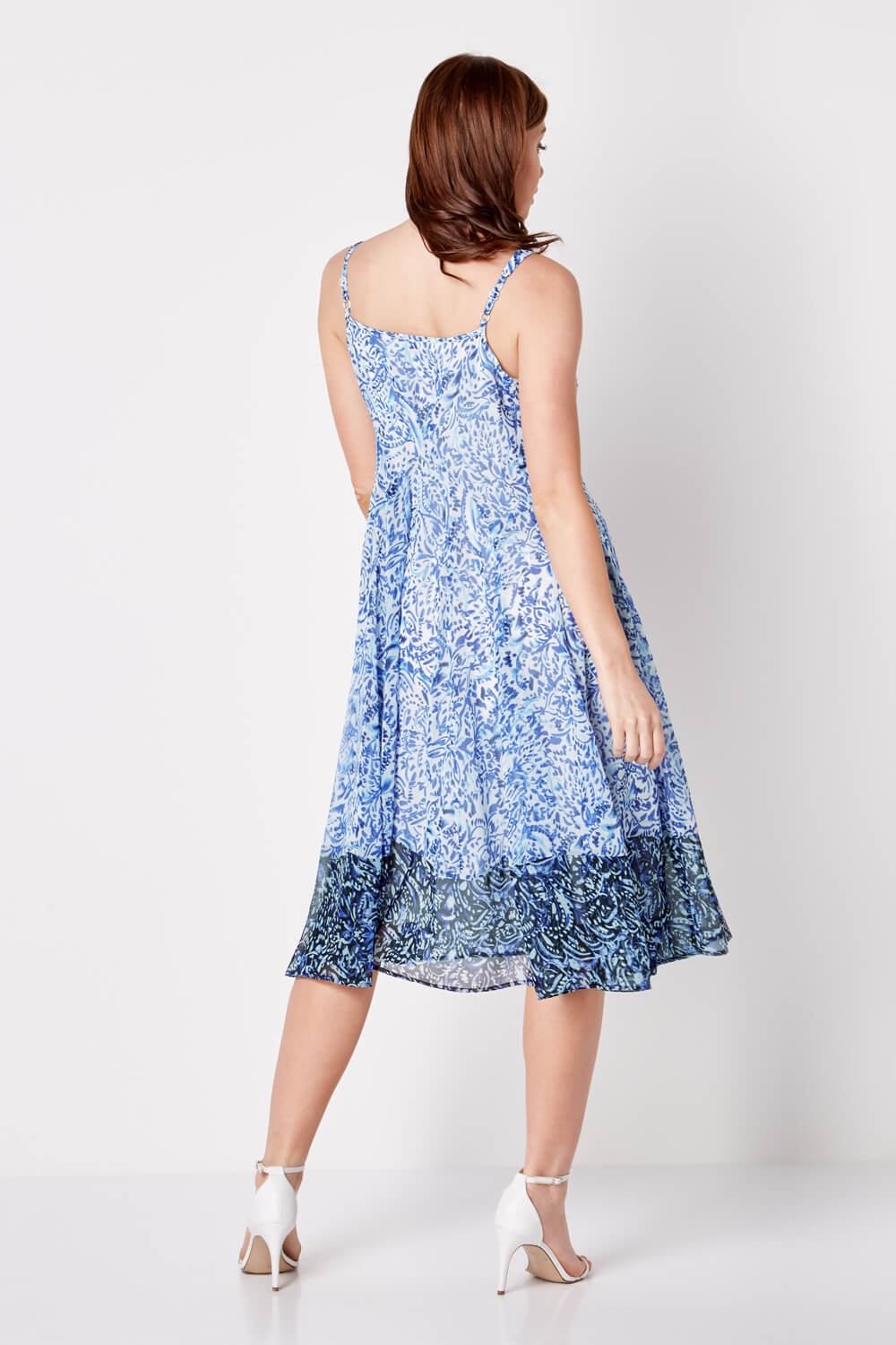 Blue Paisley Print Fit and Flare Dress, Image 2 of 3