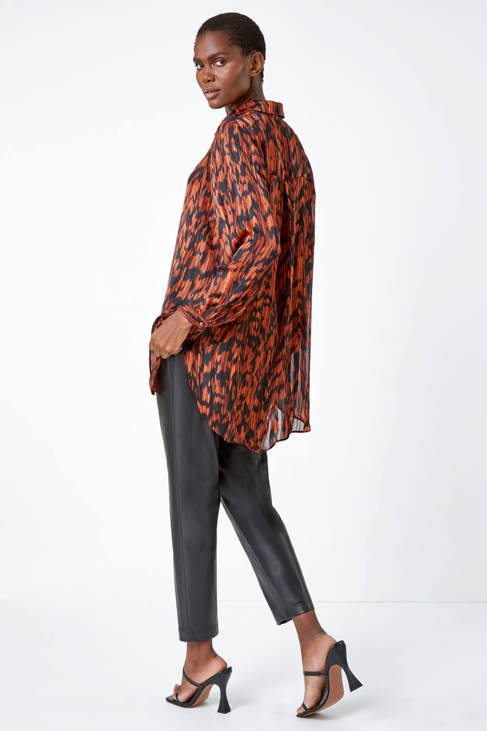 Rust Abstract Animal Print Longline Blouse , Image 3 of 5