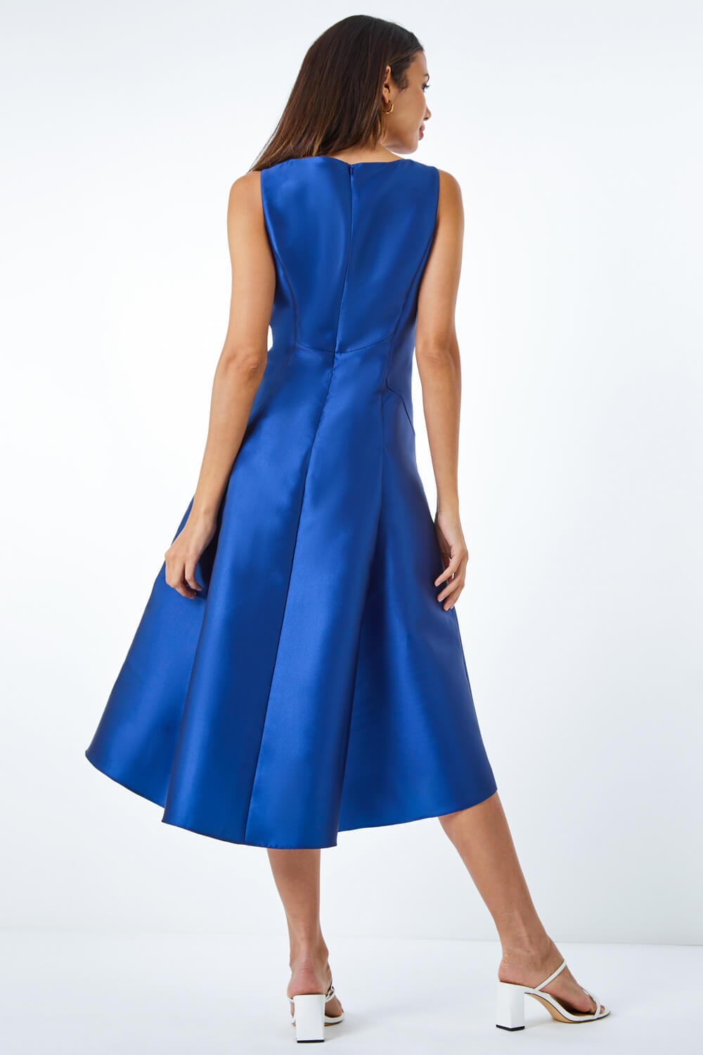 Royal Blue Floral Print Fit & Flare Midi Dress, Image 3 of 5