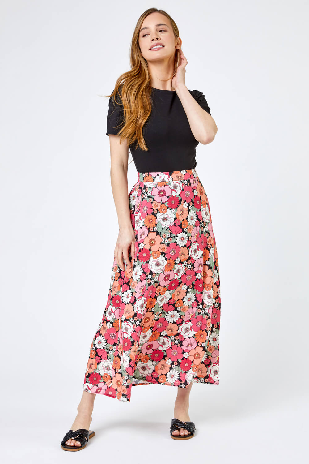 CORAL Petite Floral Print A-Line Skirt, Image 3 of 4