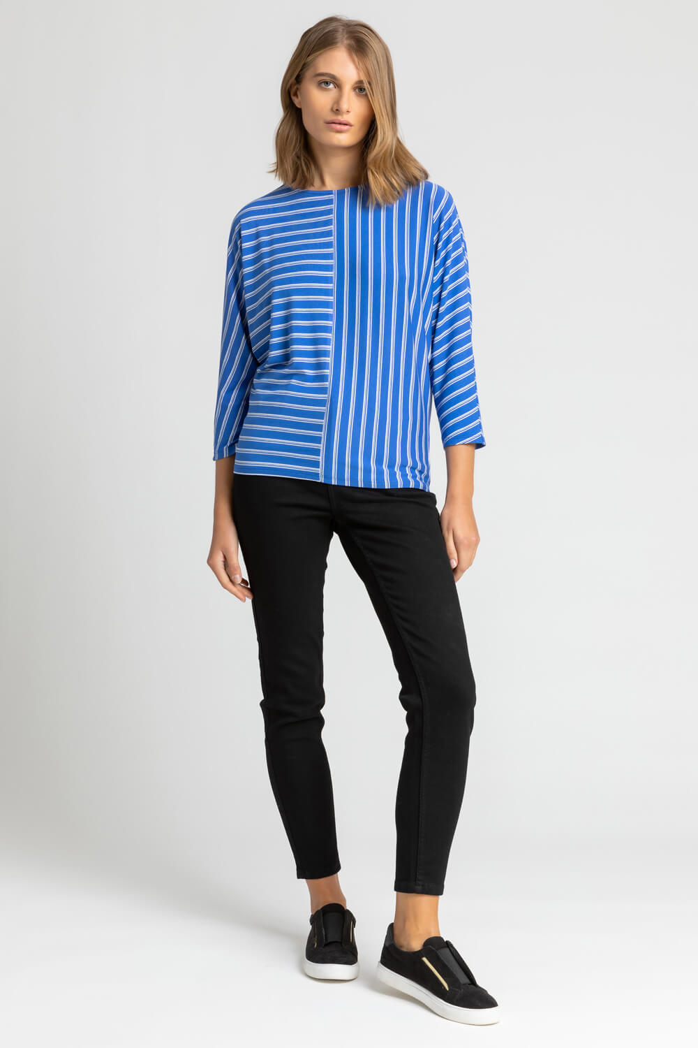 Blue Textured Stripe Print Top, Image 3 of 5