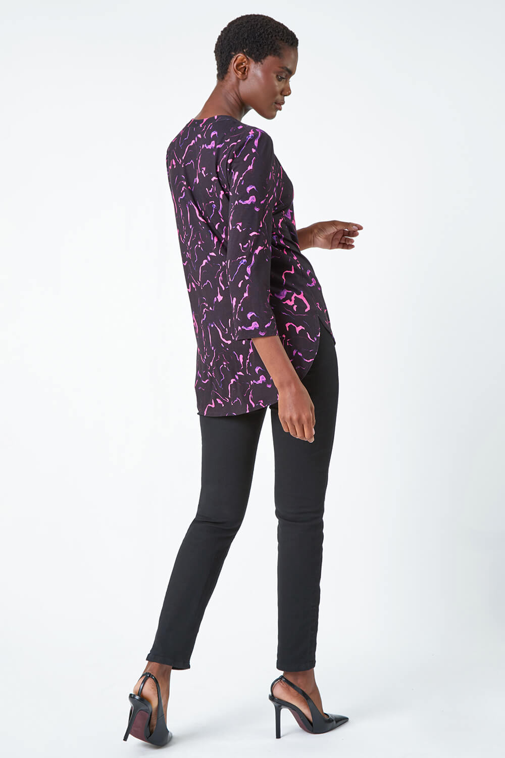 Purple Abstract Print Stretch Top, Image 3 of 5