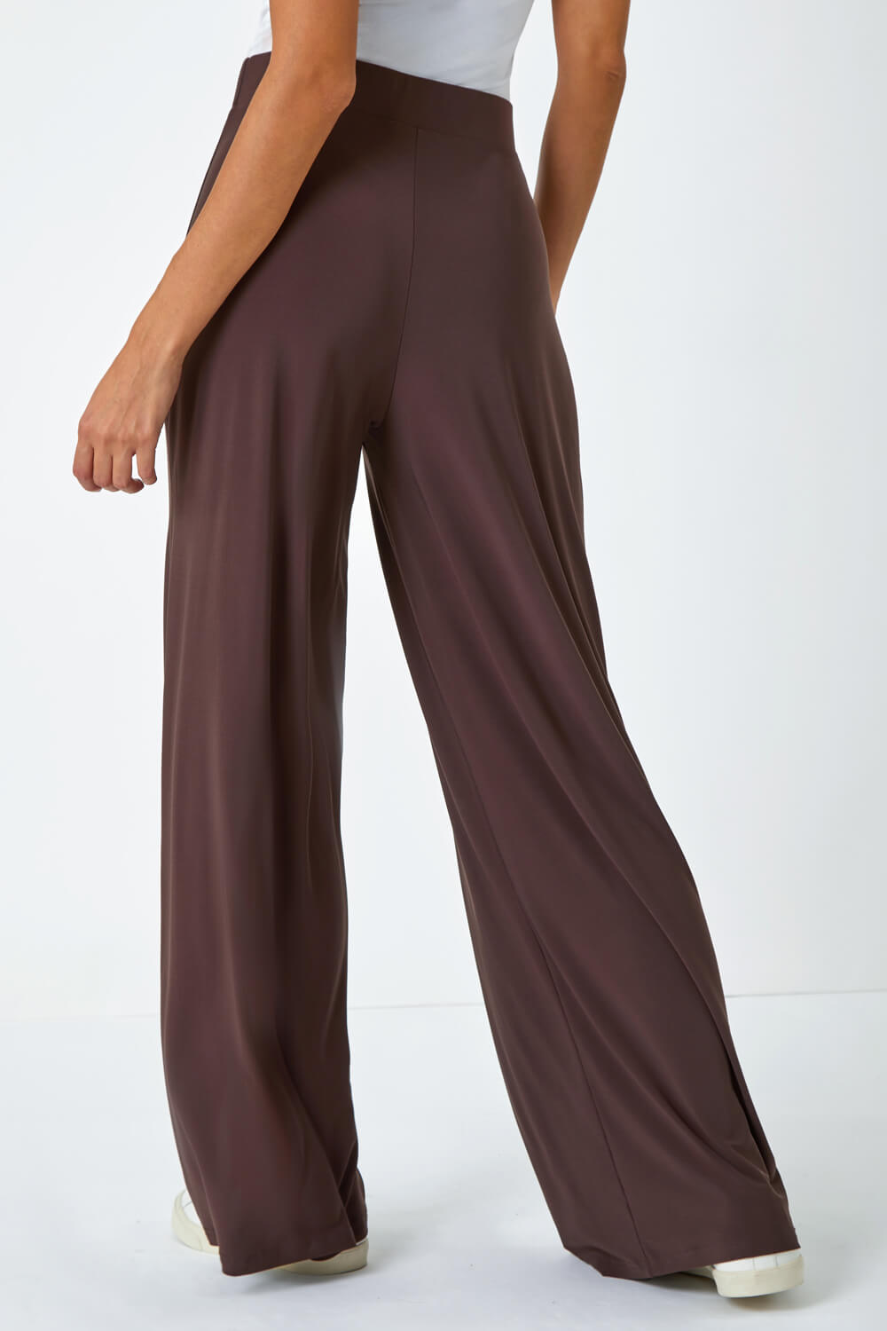 Chocolate Wide Leg Stretch Trousers, Image 3 of 5