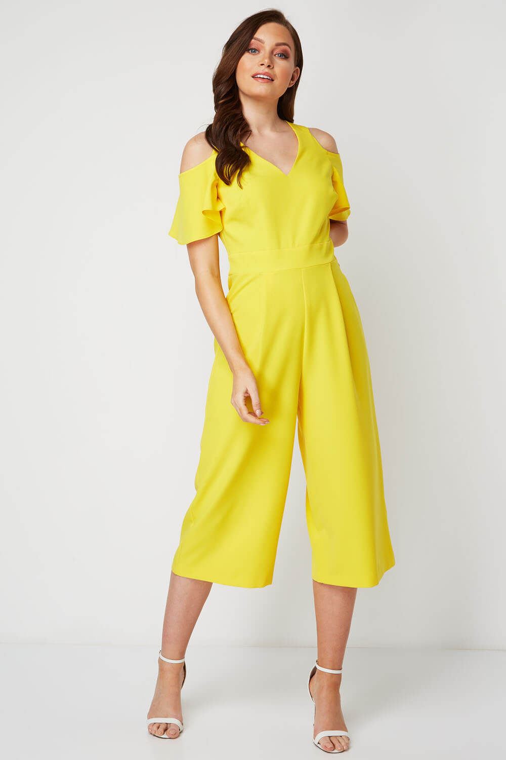 Yellow Cold Shoulder Culotte Jumpsuit , Image 2 of 5