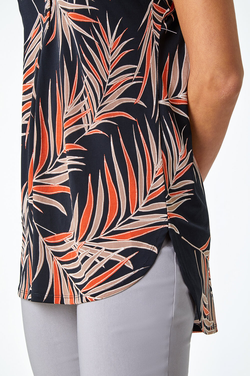 Rust Textured Tropical Print Overshirt Stretch Top, Image 5 of 5