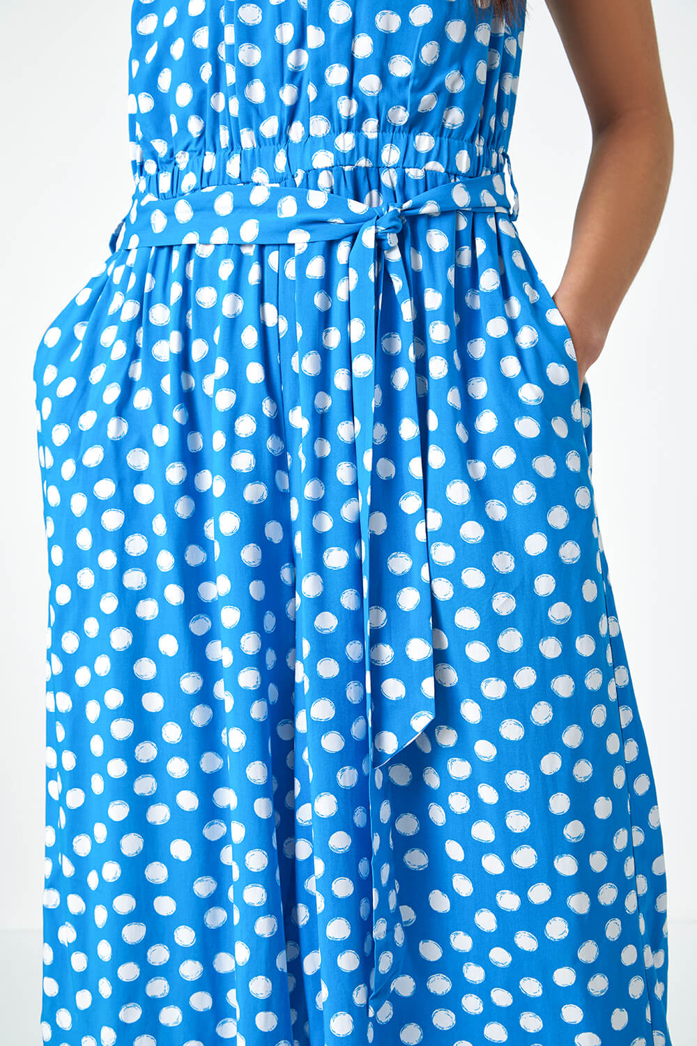 Light Blue  Petite Polka Dot Cropped Jumpsuit, Image 5 of 5