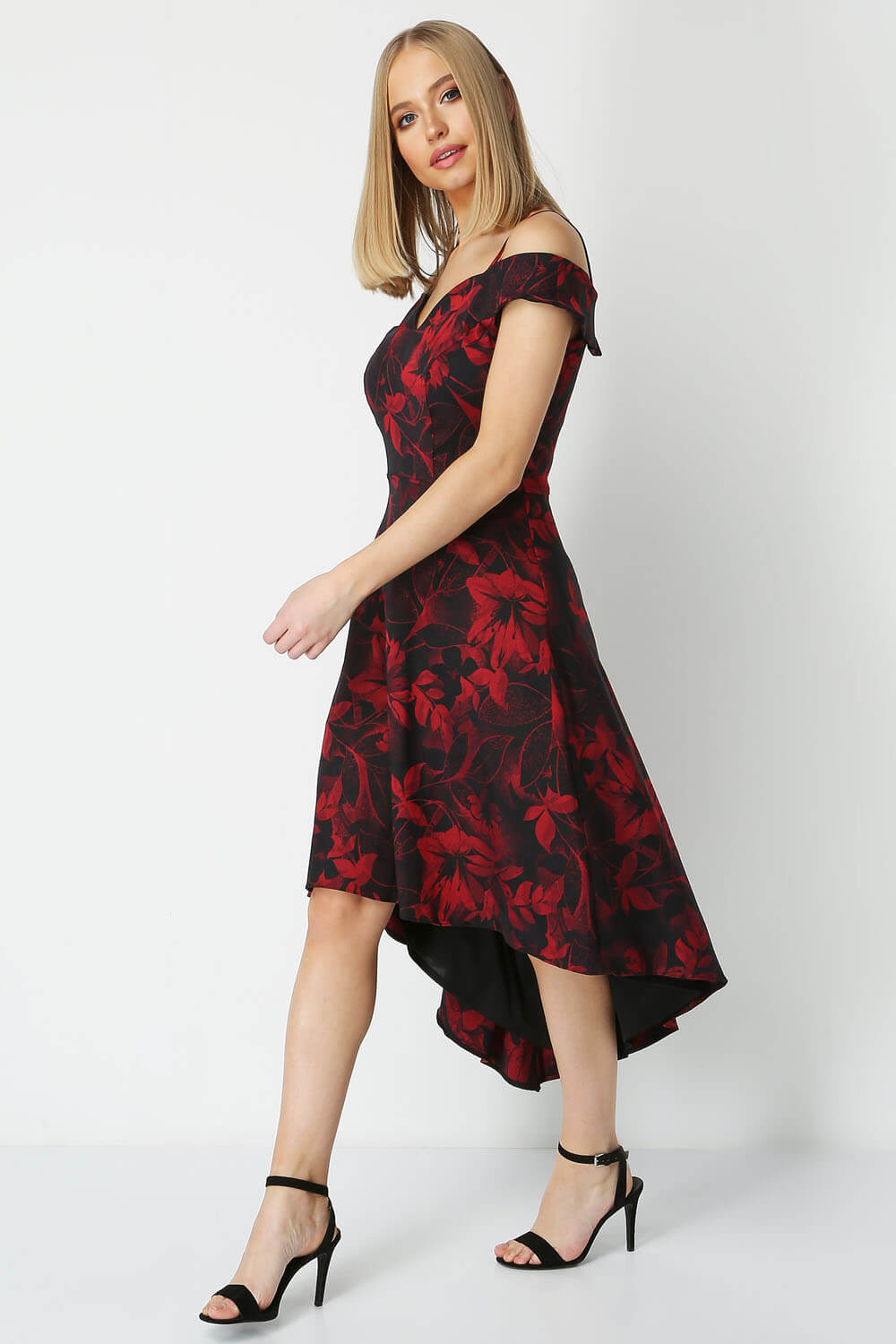 Black Floral Fit and Flare Dress, Image 2 of 4