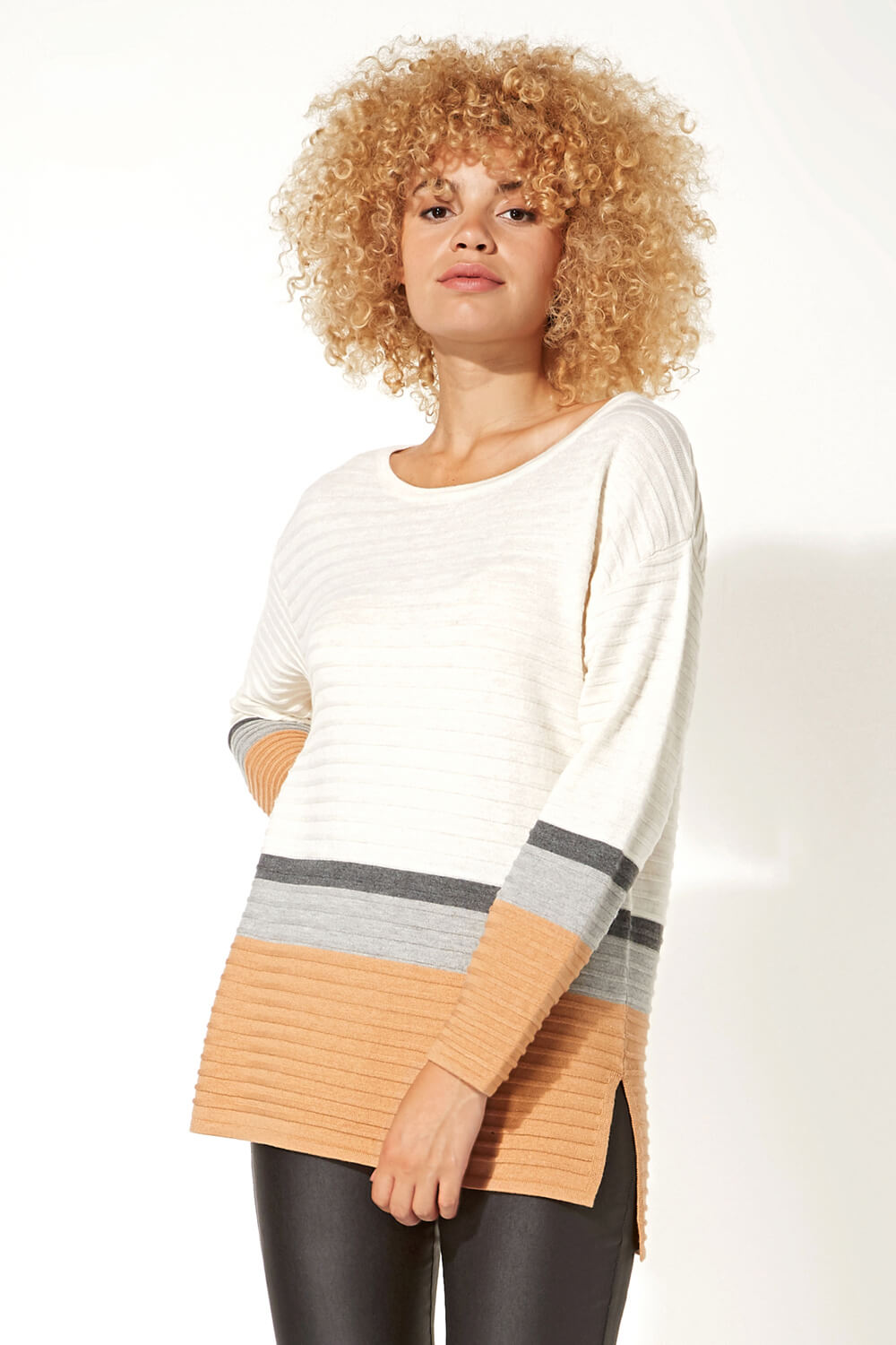 Rust Colour Block Ribbed Jumper, Image 2 of 5