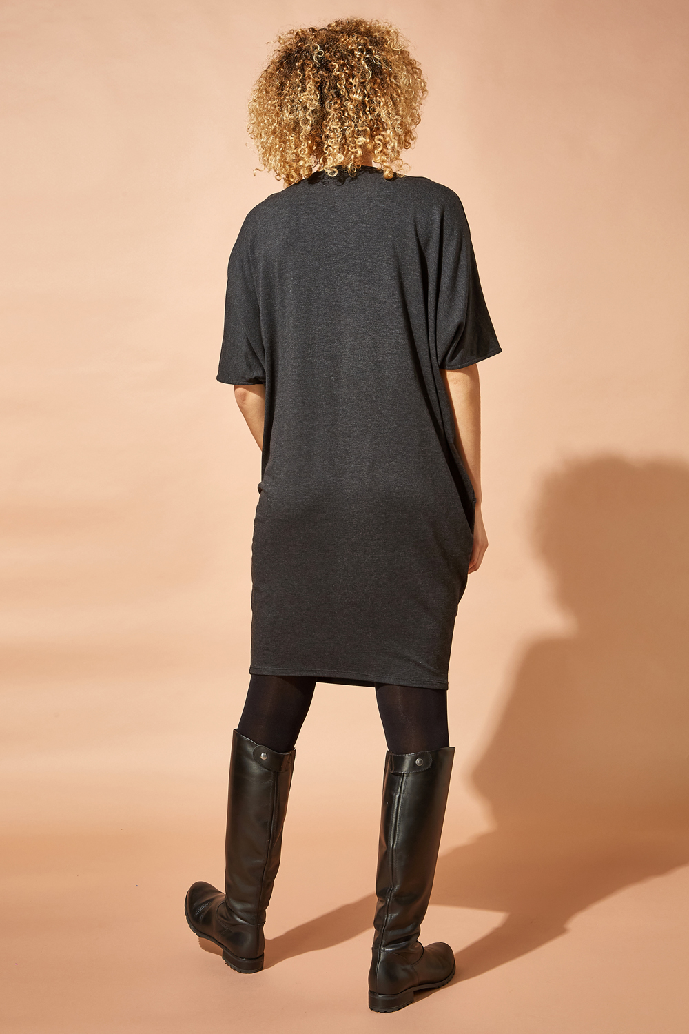 Charcoal Oversized Cocoon Dress, Image 3 of 4