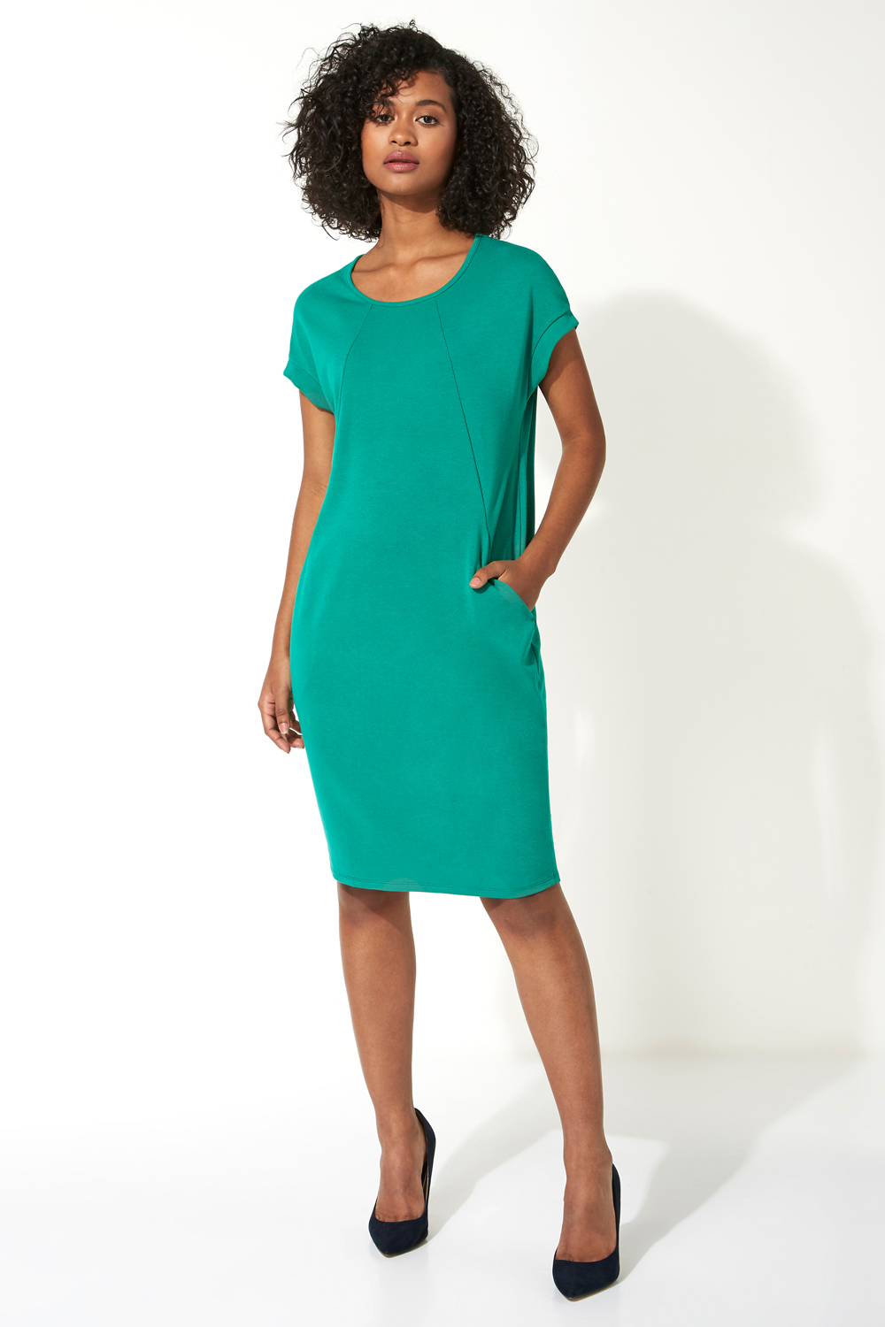 Green Relaxed Fit Crepe Dress, Image 3 of 5