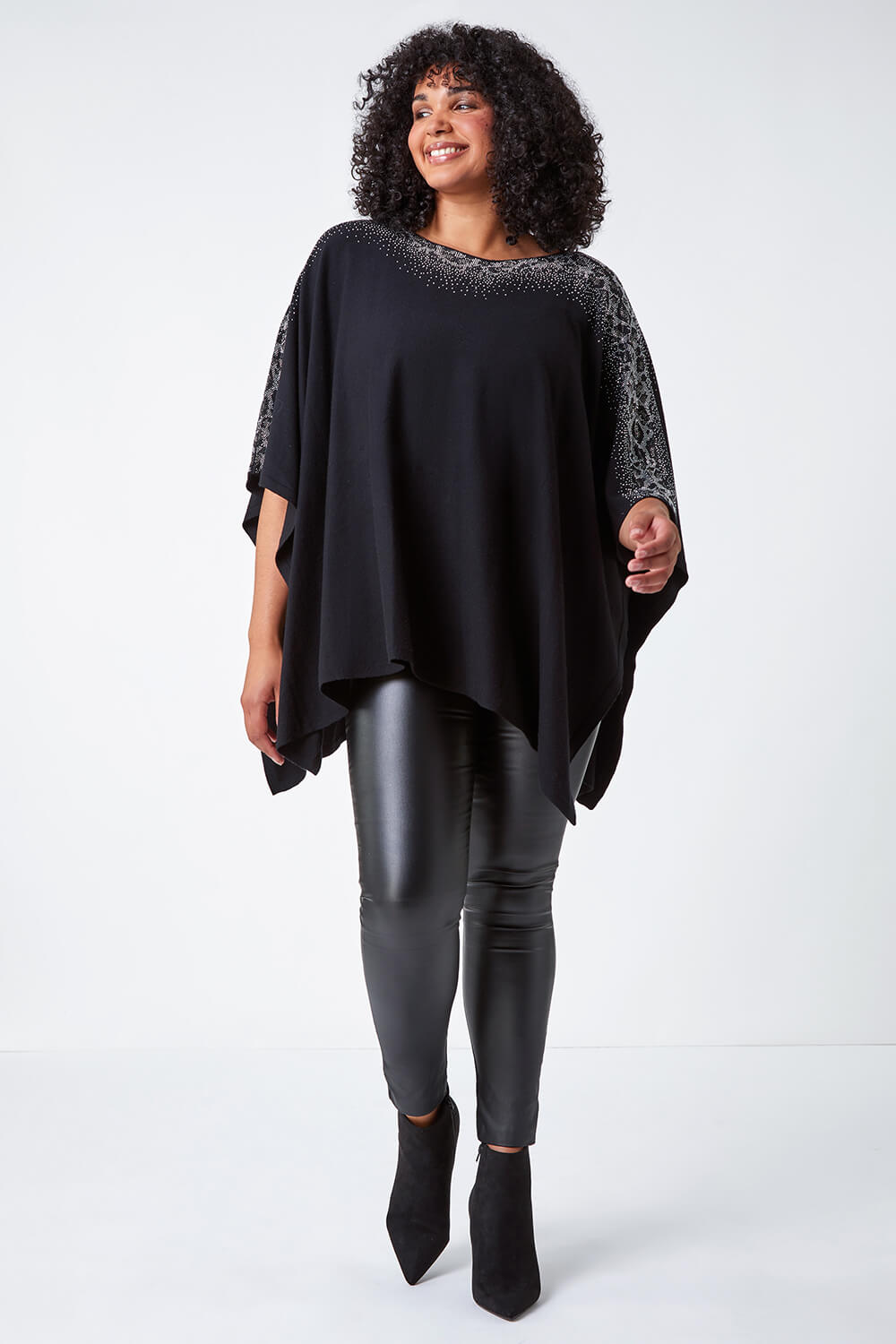 Black Curve One Size Sparkle Poncho, Image 3 of 5