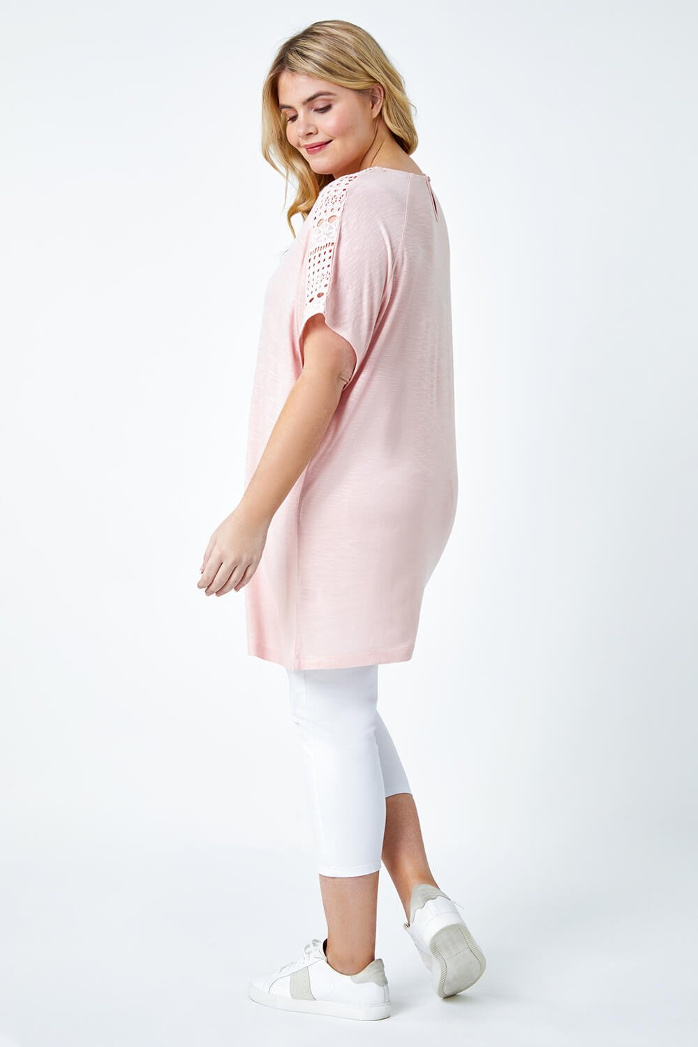 Light Pink Curve Lace Trim T-Shirt, Image 3 of 5