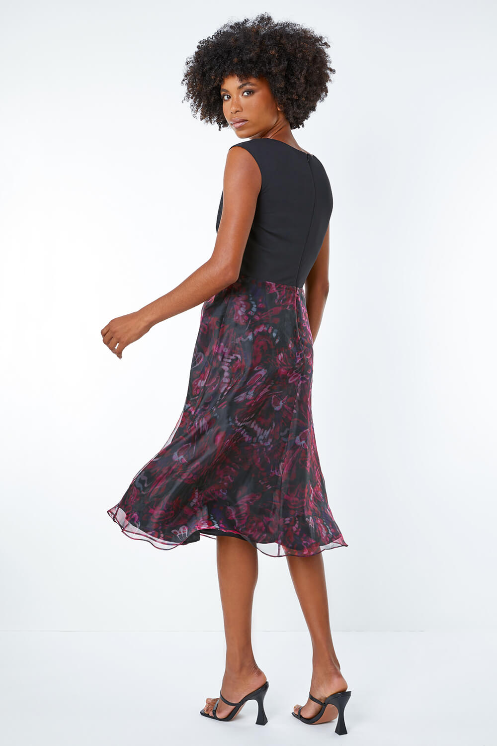 PINK Twist Front Butterfly Print Stretch Dress, Image 3 of 5