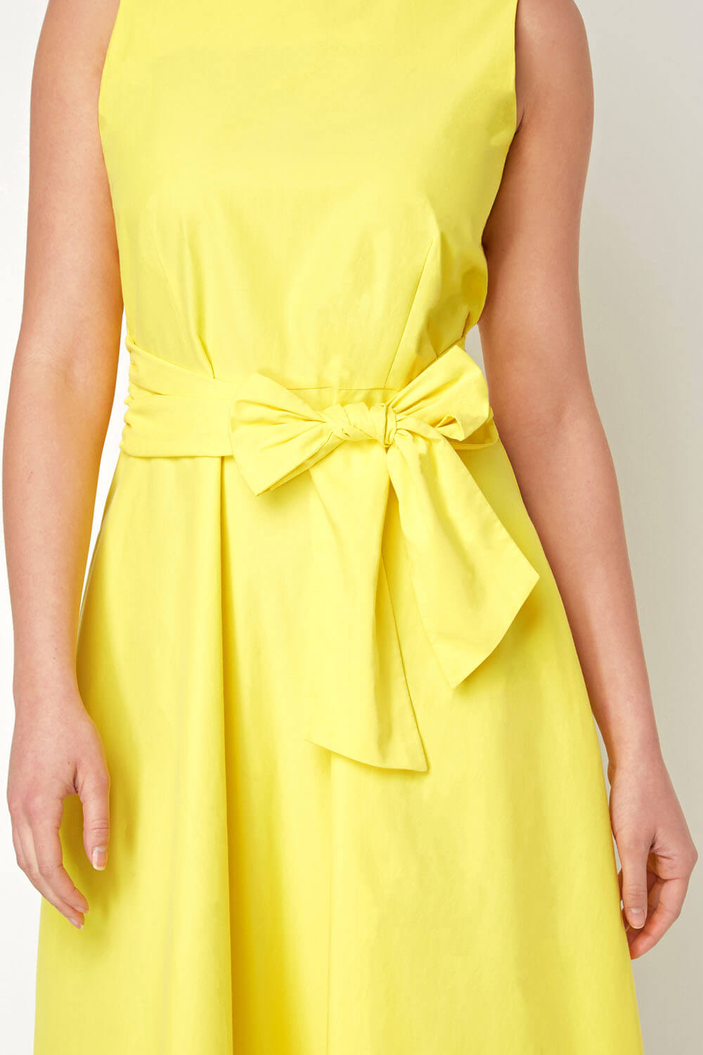 Yellow Cotton Tie Waist Midi Dress, Image 4 of 5