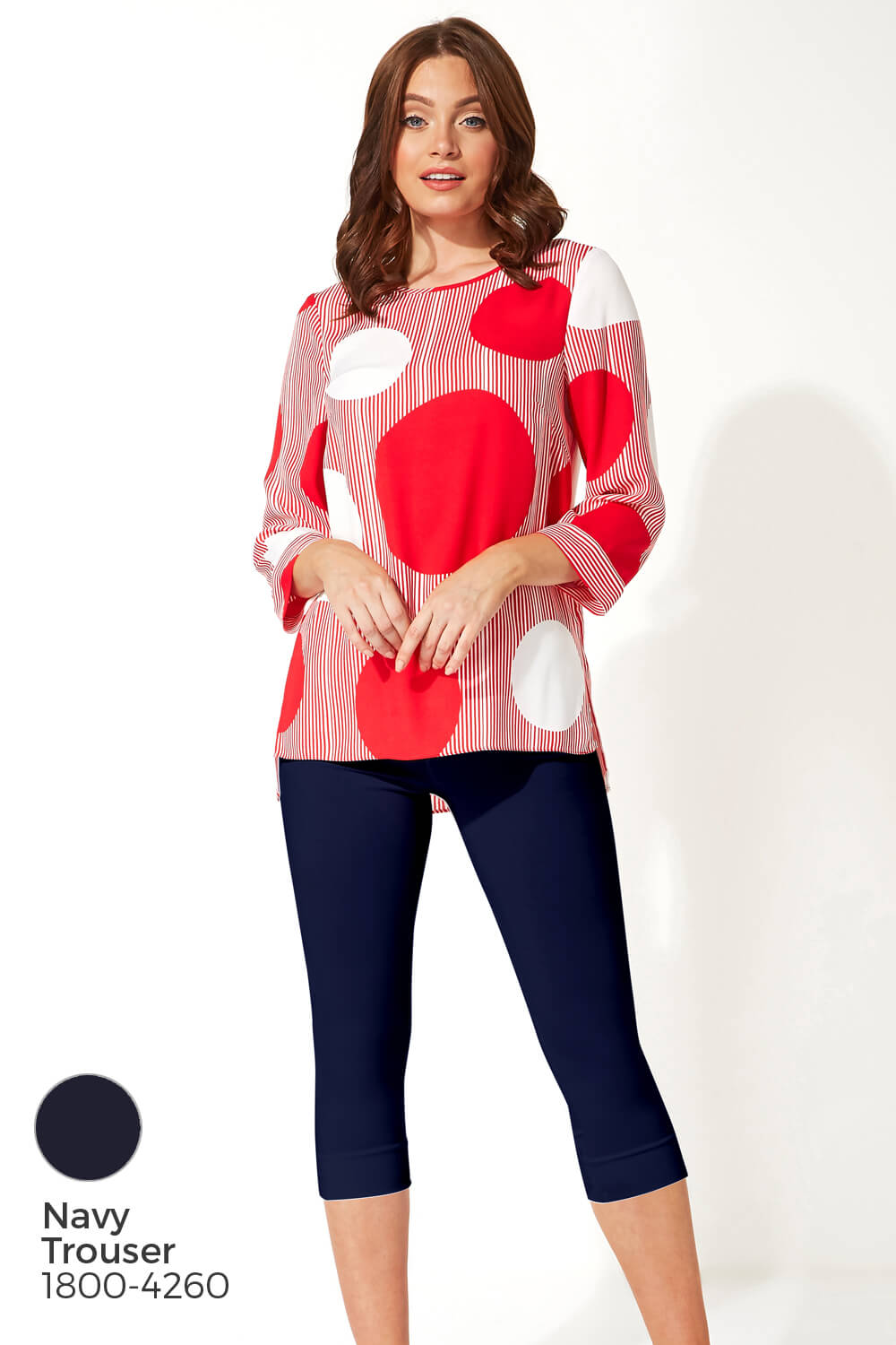 Red Spot Print 3/4 Sleeve Top, Image 8 of 8