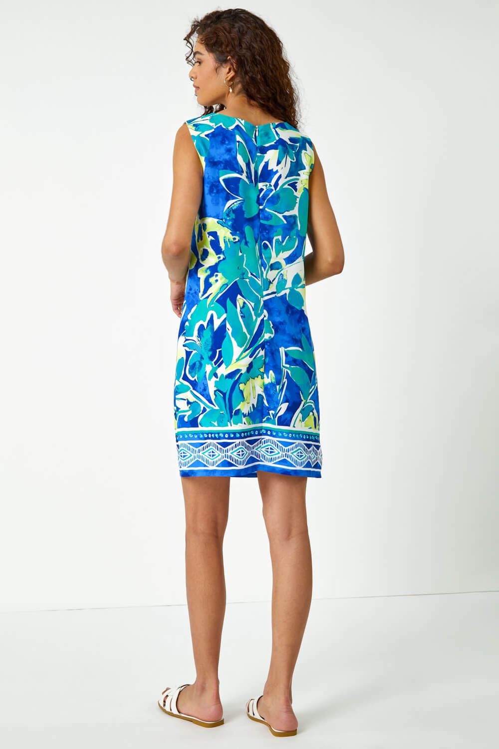 Blue Abstract Leaf Shift Dress, Image 3 of 6