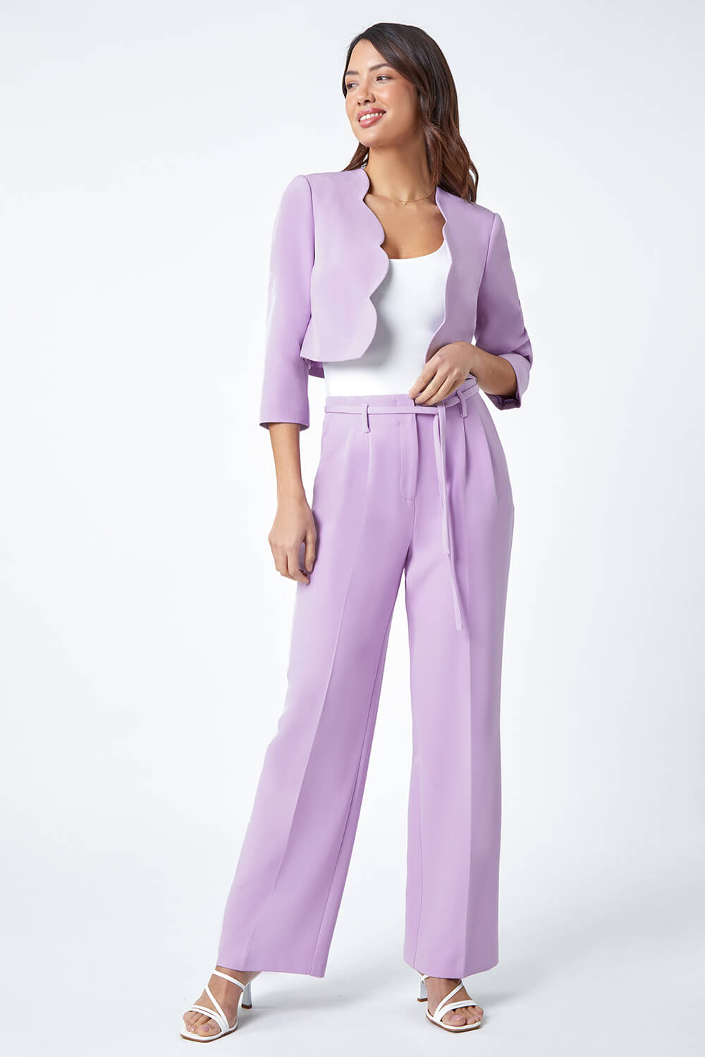 Lilac Crepe Stretch Straight Leg Trousers, Image 6 of 6