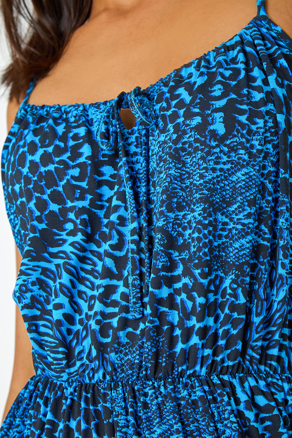 Blue Sleeveless Animal Print Midi Stretch Dress, Image 5 of 5