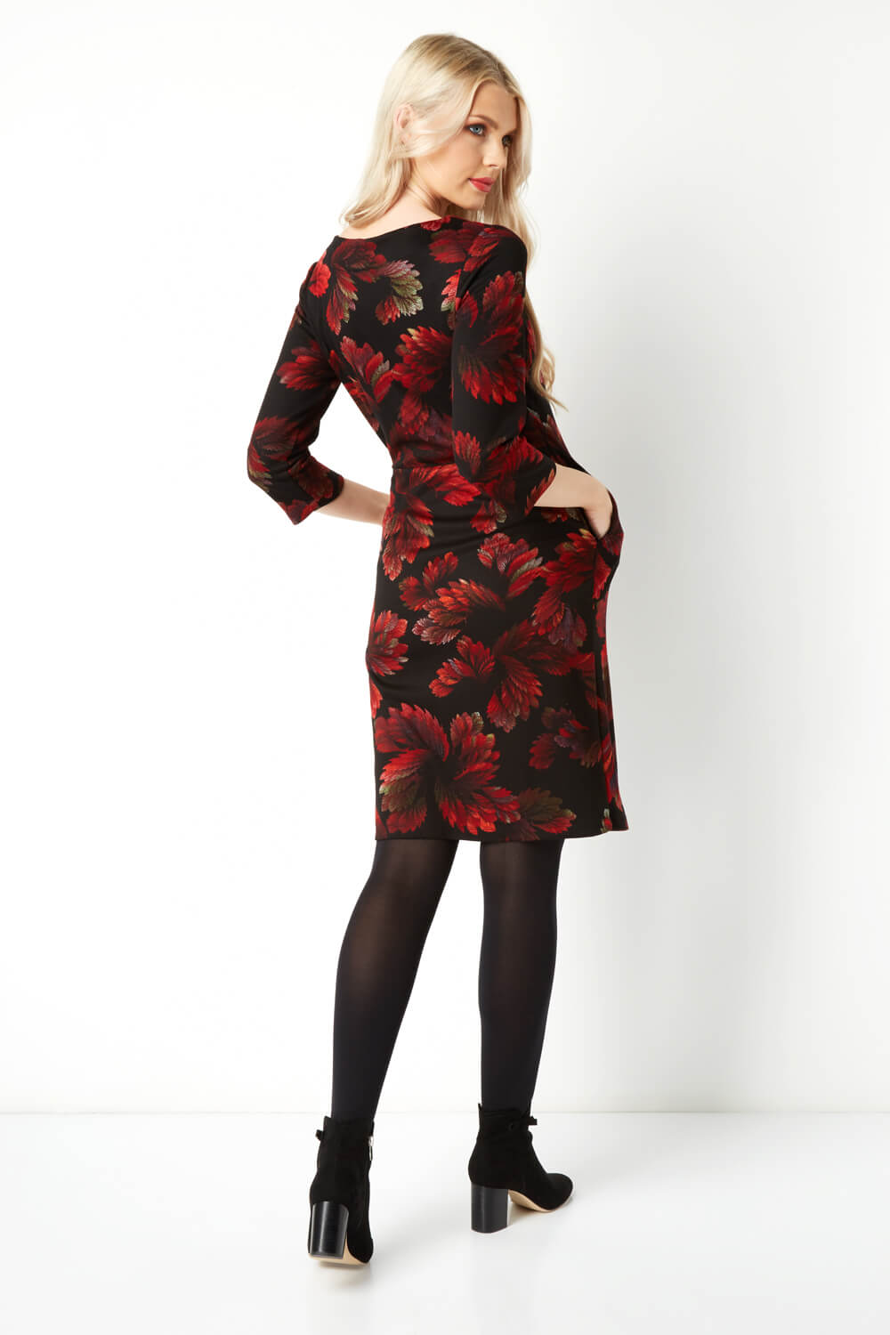 Red Floral Dress with Pockets, Image 3 of 5