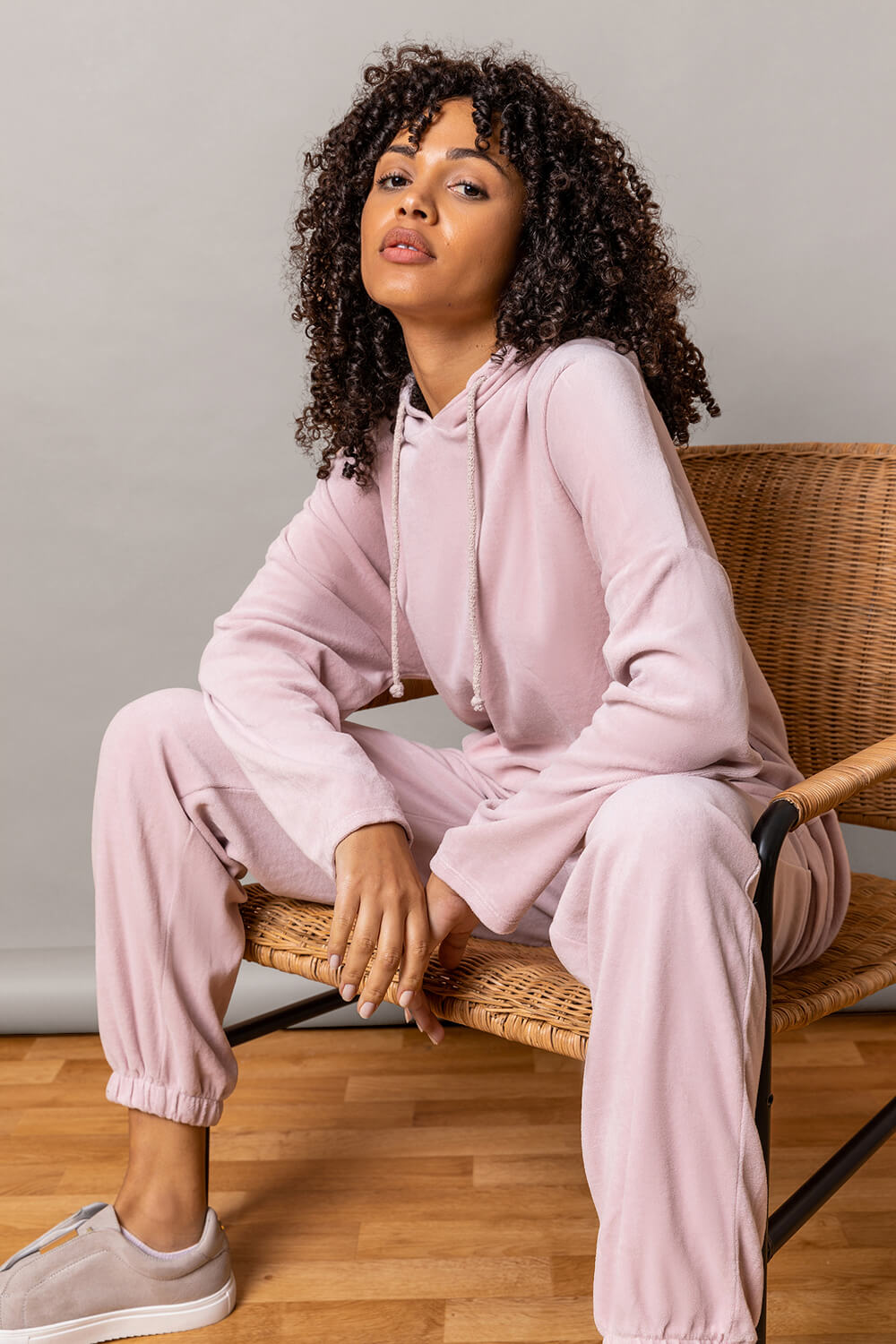 Light Pink Velour Lounge Drawcord Joggers, Image 2 of 4