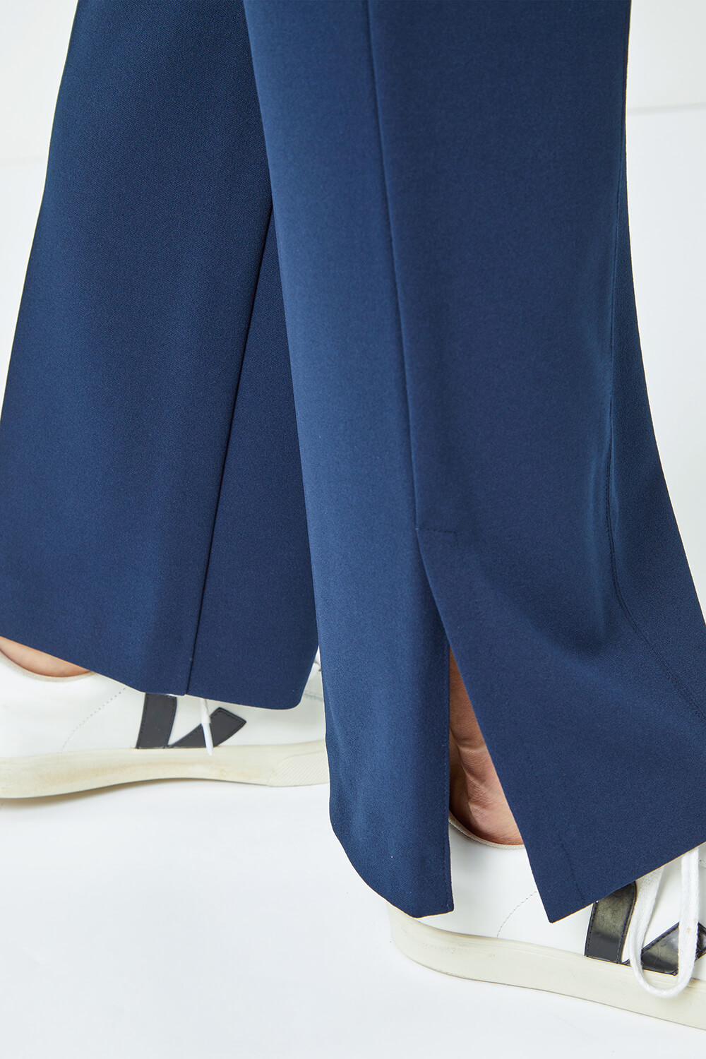 Navy  Side Split Straight Stretch Trousers, Image 5 of 5